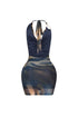 Zaya Mesh Print Halter Mini Dress